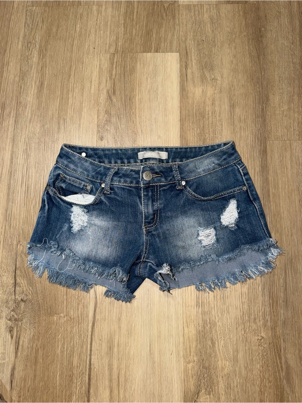 Crave Fame Blue Distressed Frayed Denim Shorts